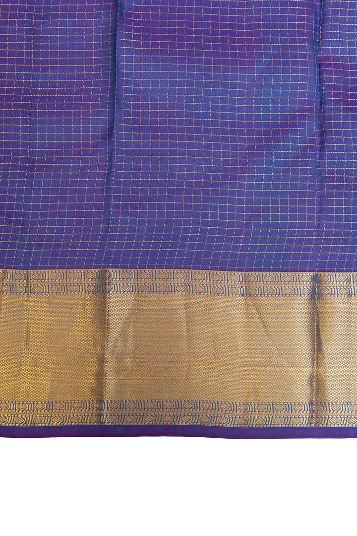 Peacock blue Zari checks pure Kanchipuram silk saree