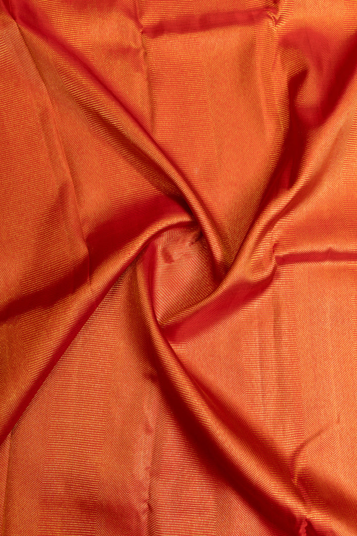 Rust red self brocade pure Kanchipuram silk saree