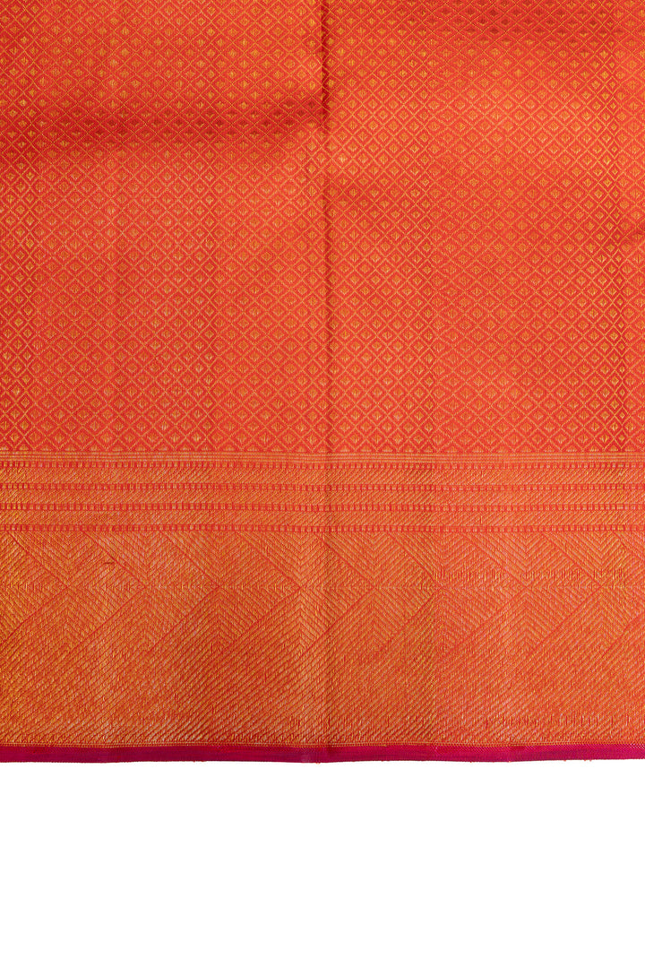Rust red self brocade pure Kanchipuram silk saree