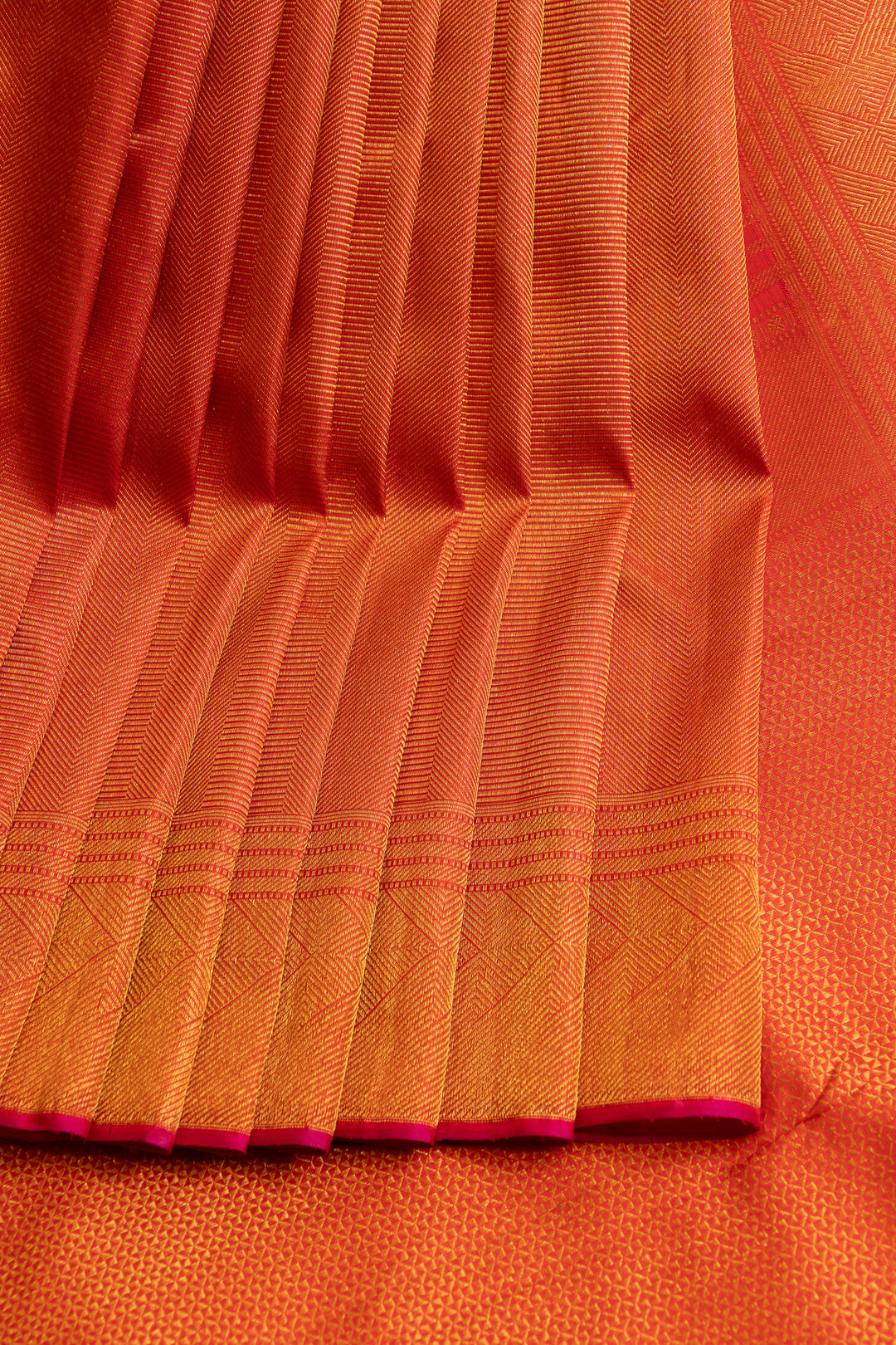 Rust red self brocade pure Kanchipuram silk saree