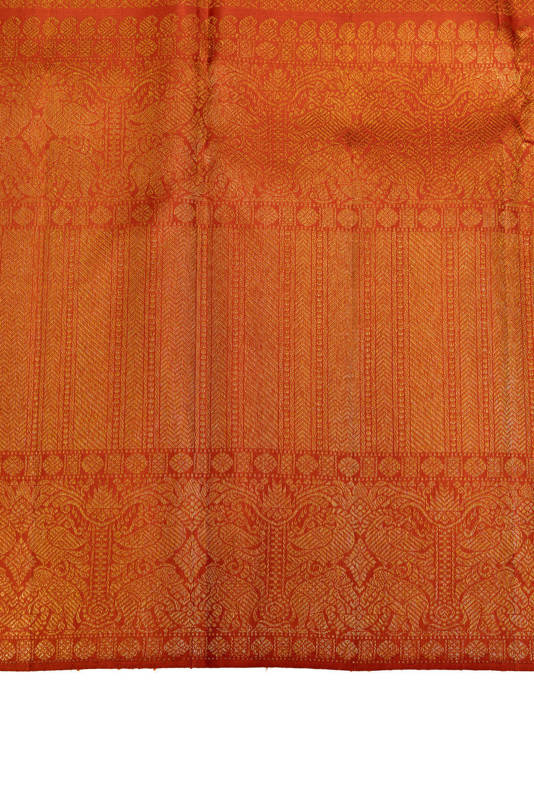 Rust orange paisley pure Kanchipuram silk saree
