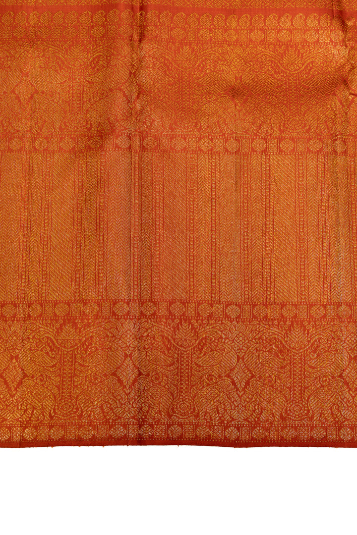 Rust orange paisley pure Kanchipuram silk saree