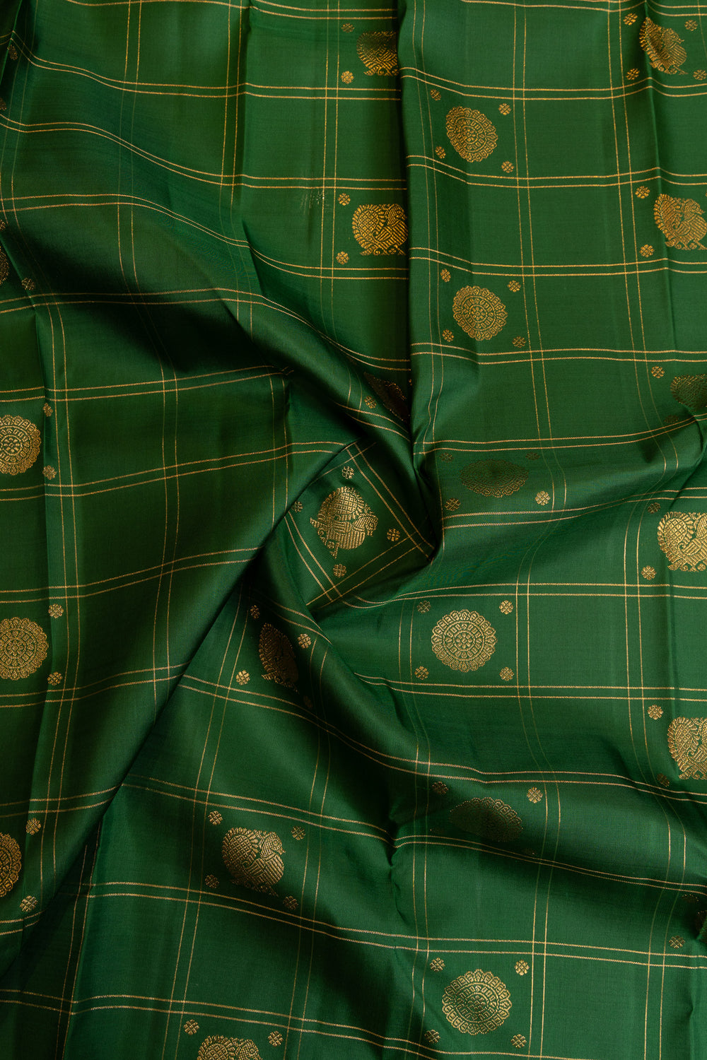 Emerald green traditional small border pure Kanchipuram silk saree