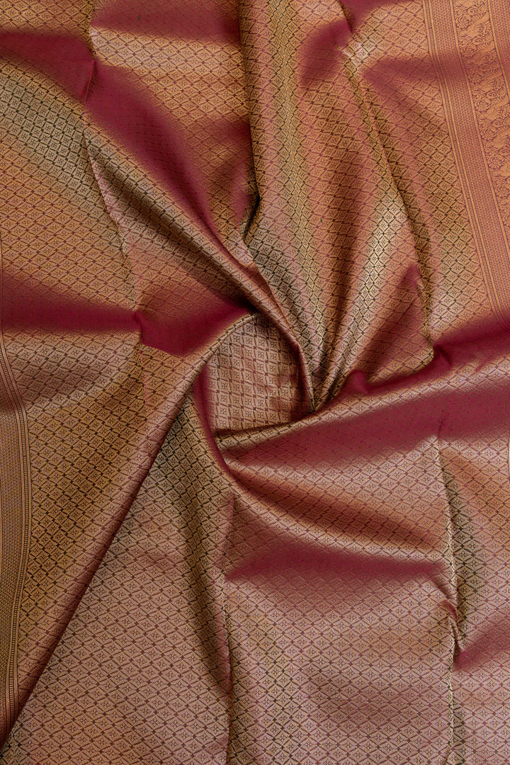 Bottle green Zari checks pure Kanchipuram silk saree