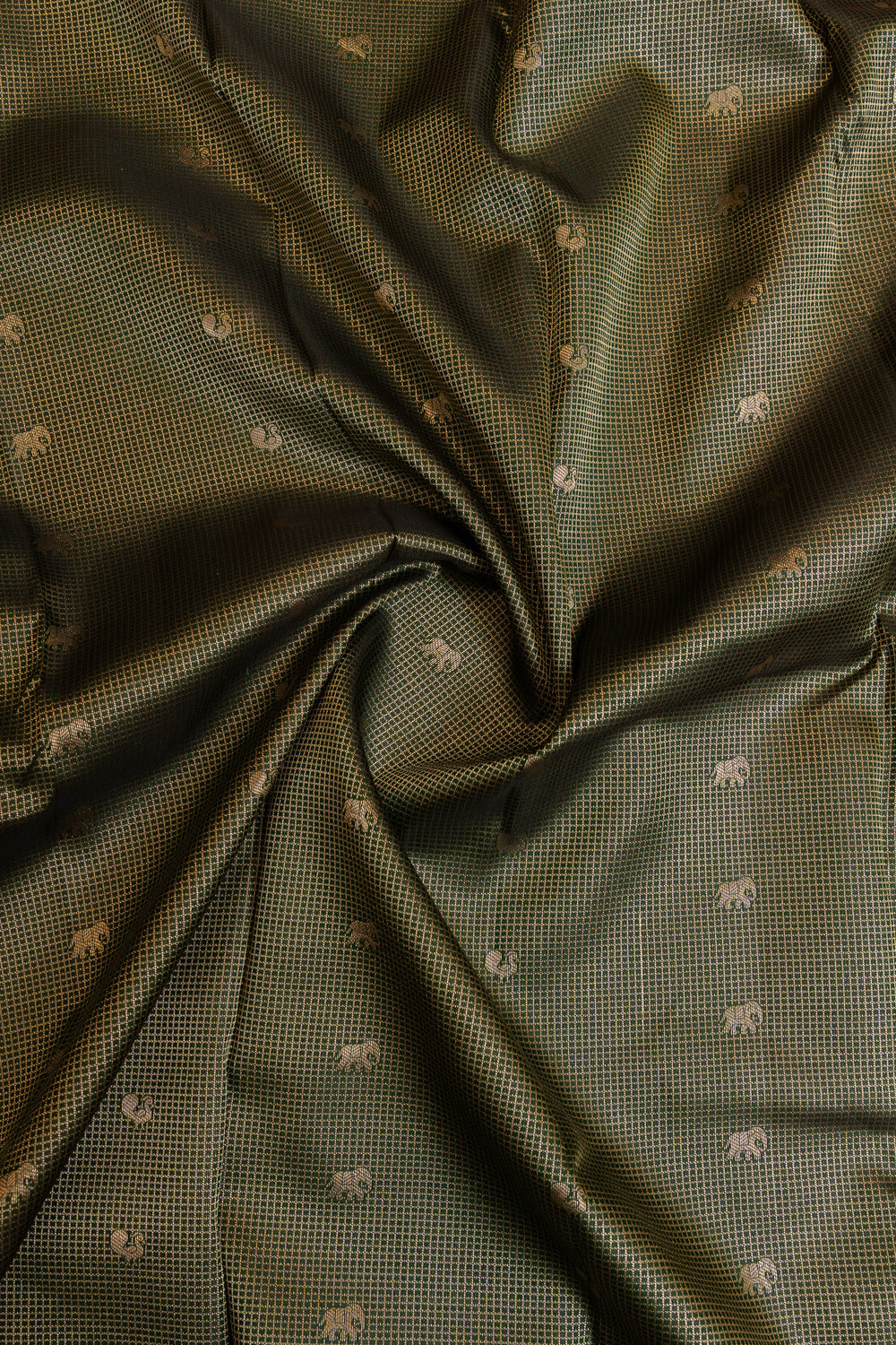 Bottle green Zari checks pure Kanchipuram silk saree