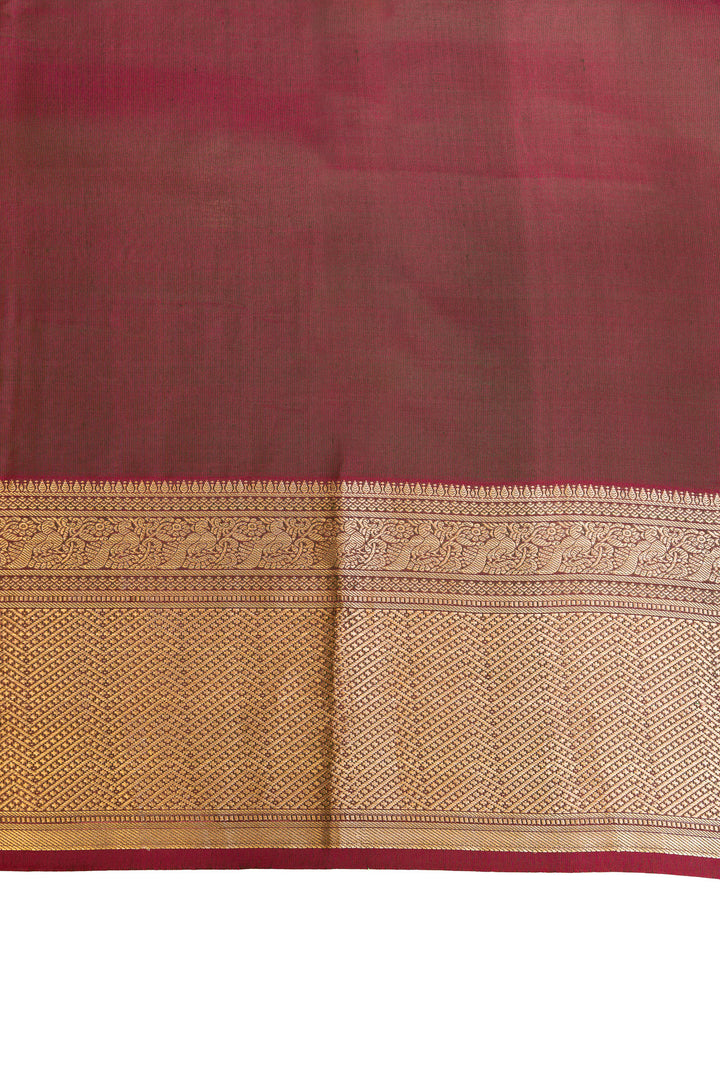 Bottle green Zari checks pure Kanchipuram silk saree