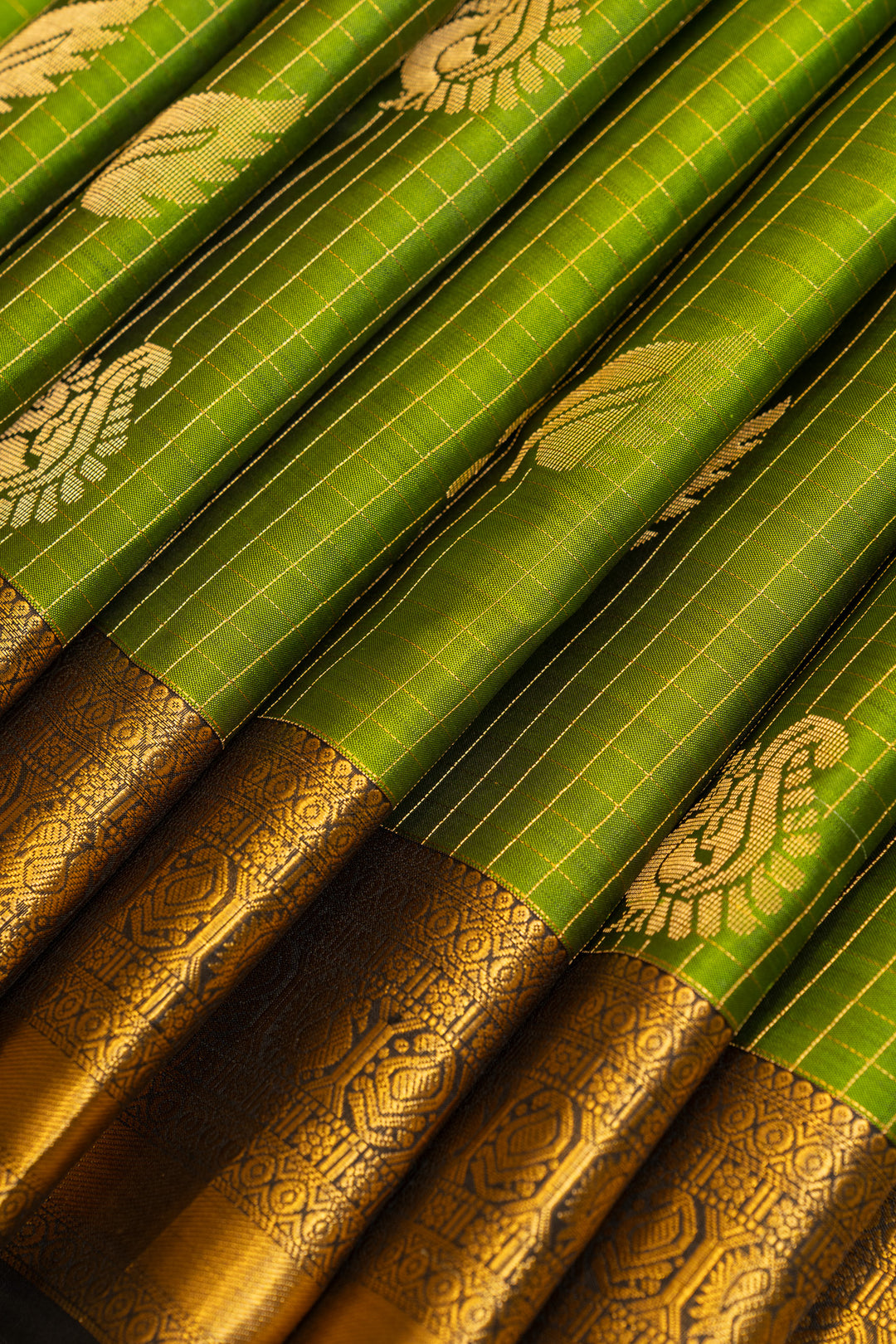 Green Zari checks pure Kanchipuram silk saree