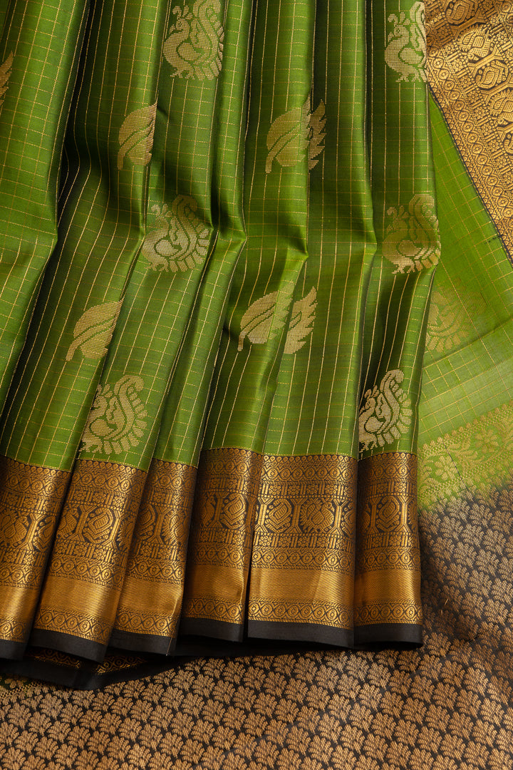 Green Zari checks pure Kanchipuram silk saree