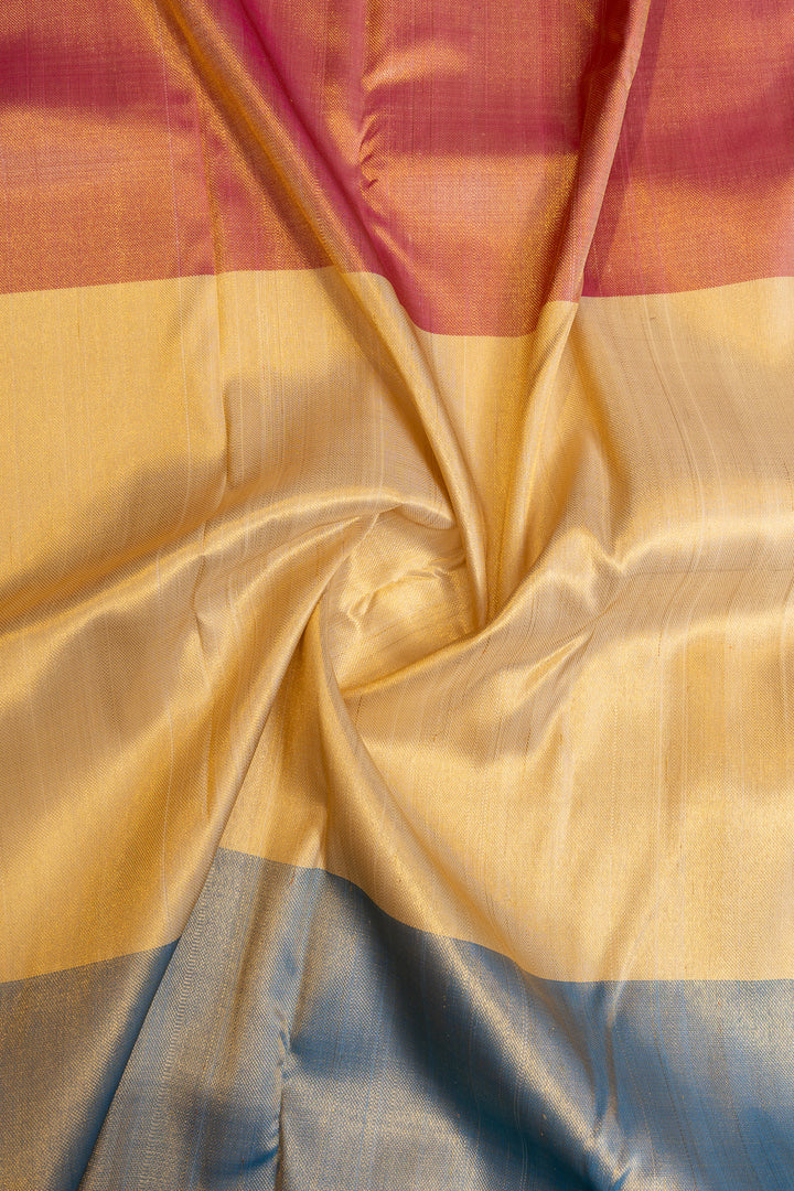 Cream and blue Mupagam pure Kanchipuram silk saree