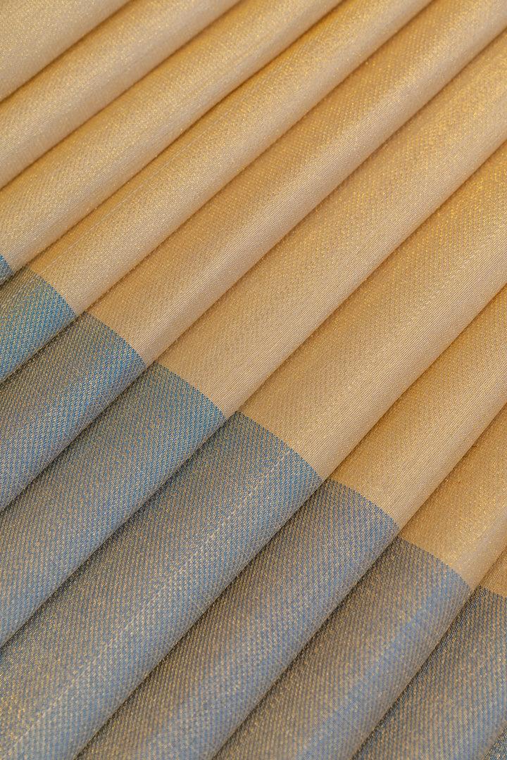 Cream and blue Mupagam pure Kanchipuram silk saree