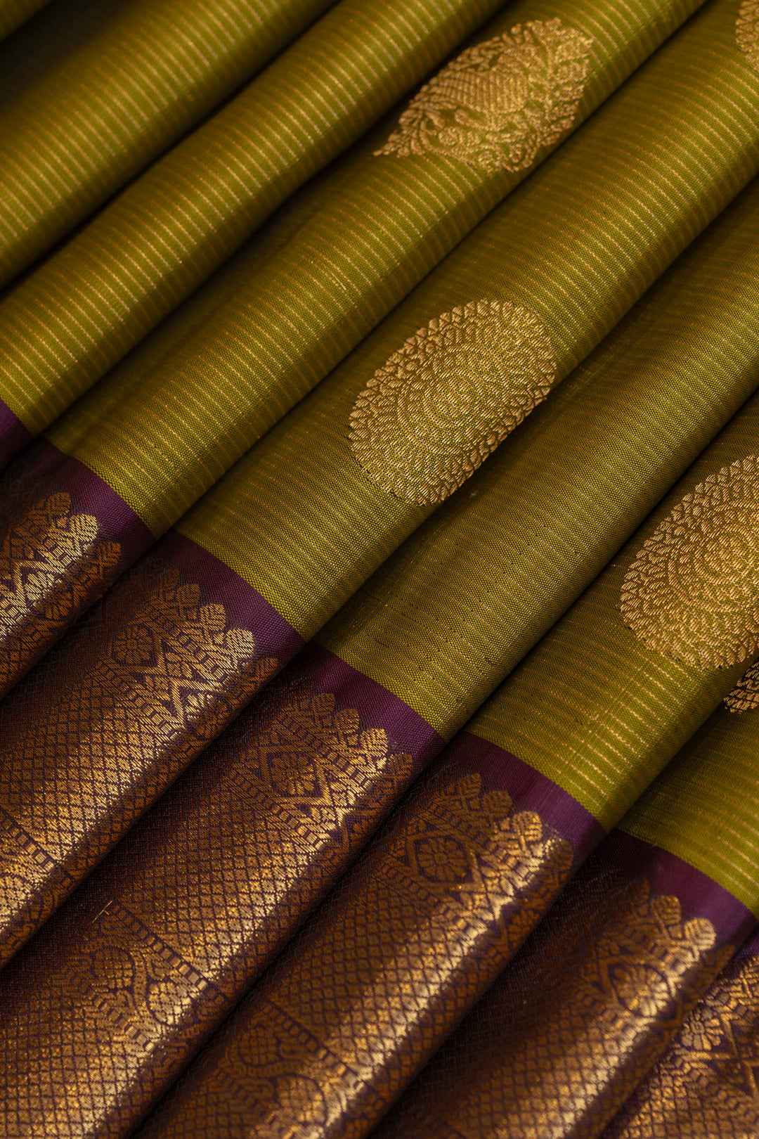 Mehendi green and purple Vairaoosi pure Kanchipuram silk saree