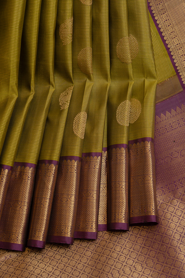 Mehendi green and purple Vairaoosi pure Kanchipuram silk saree