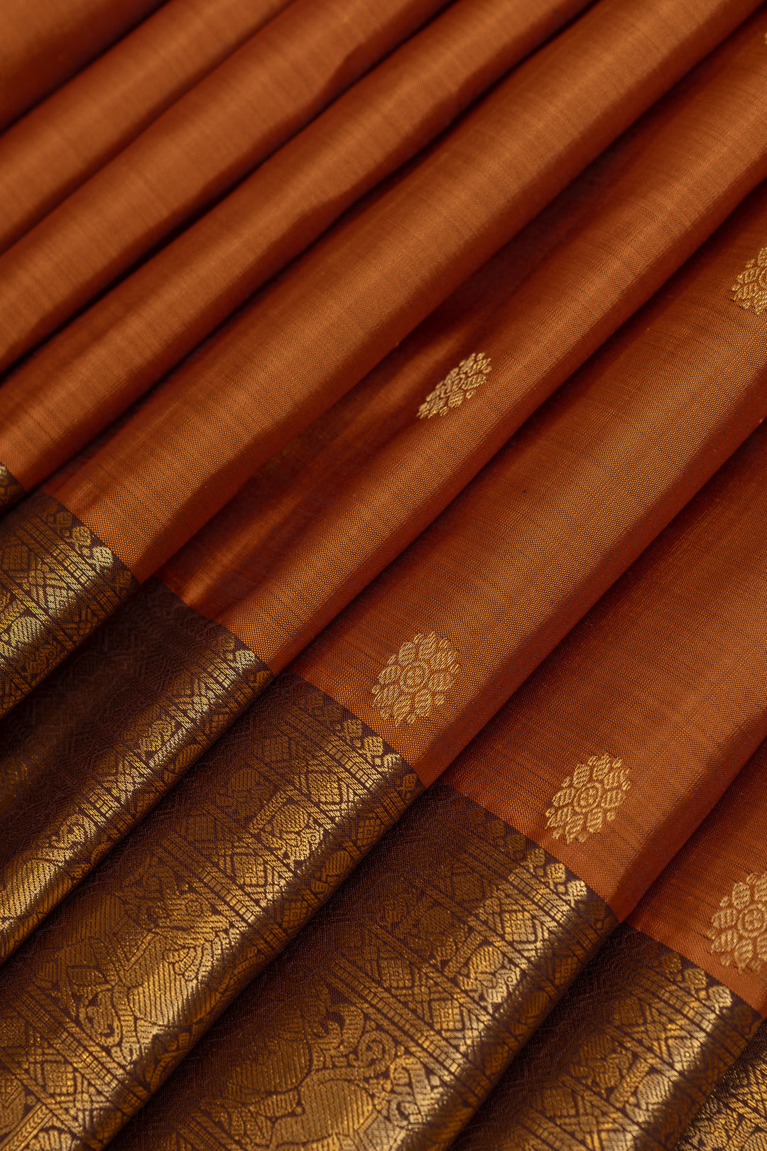 Rust orange and brown pure Kanchipuram silk saree