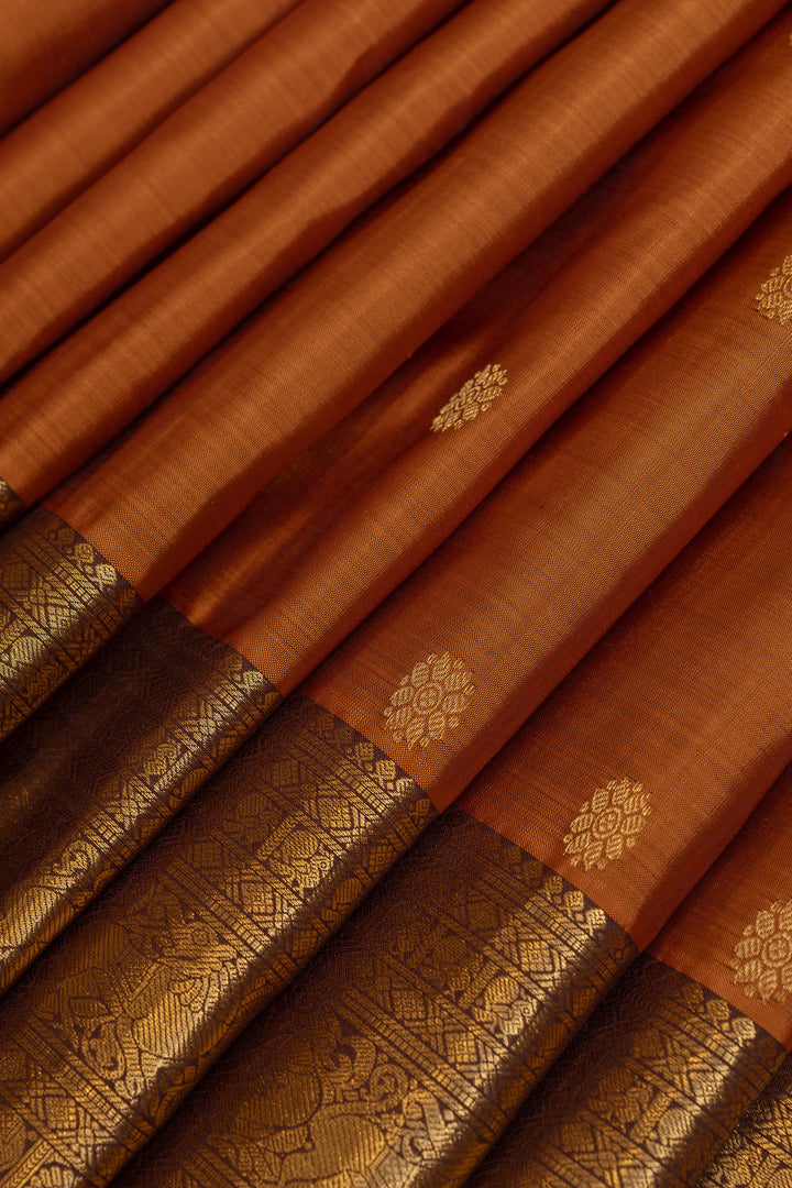 Rust orange and brown pure Kanchipuram silk saree