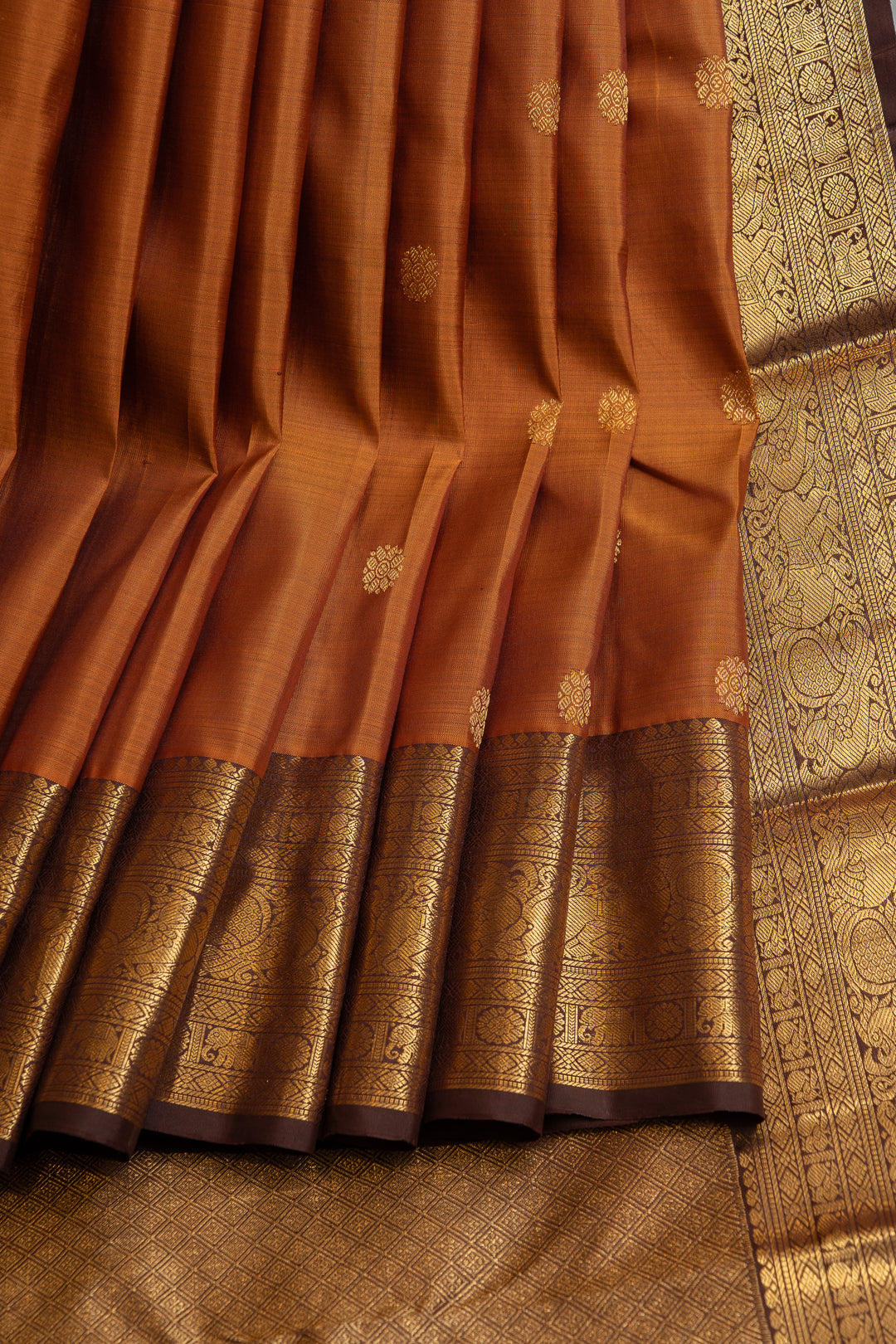 Rust orange and brown pure Kanchipuram silk saree