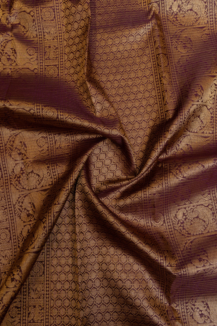 Mauve Zari checks pure Kanchipuram silk saree