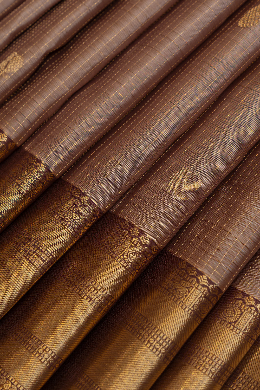 Mauve Zari checks pure Kanchipuram silk saree