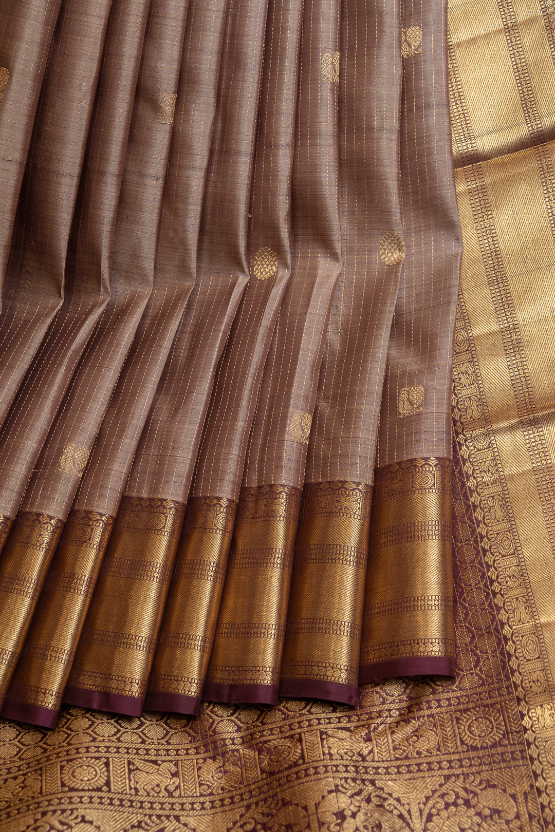 Mauve Zari checks pure Kanchipuram silk saree