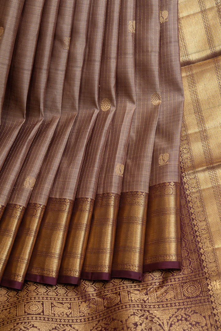Mauve Zari checks pure Kanchipuram silk saree
