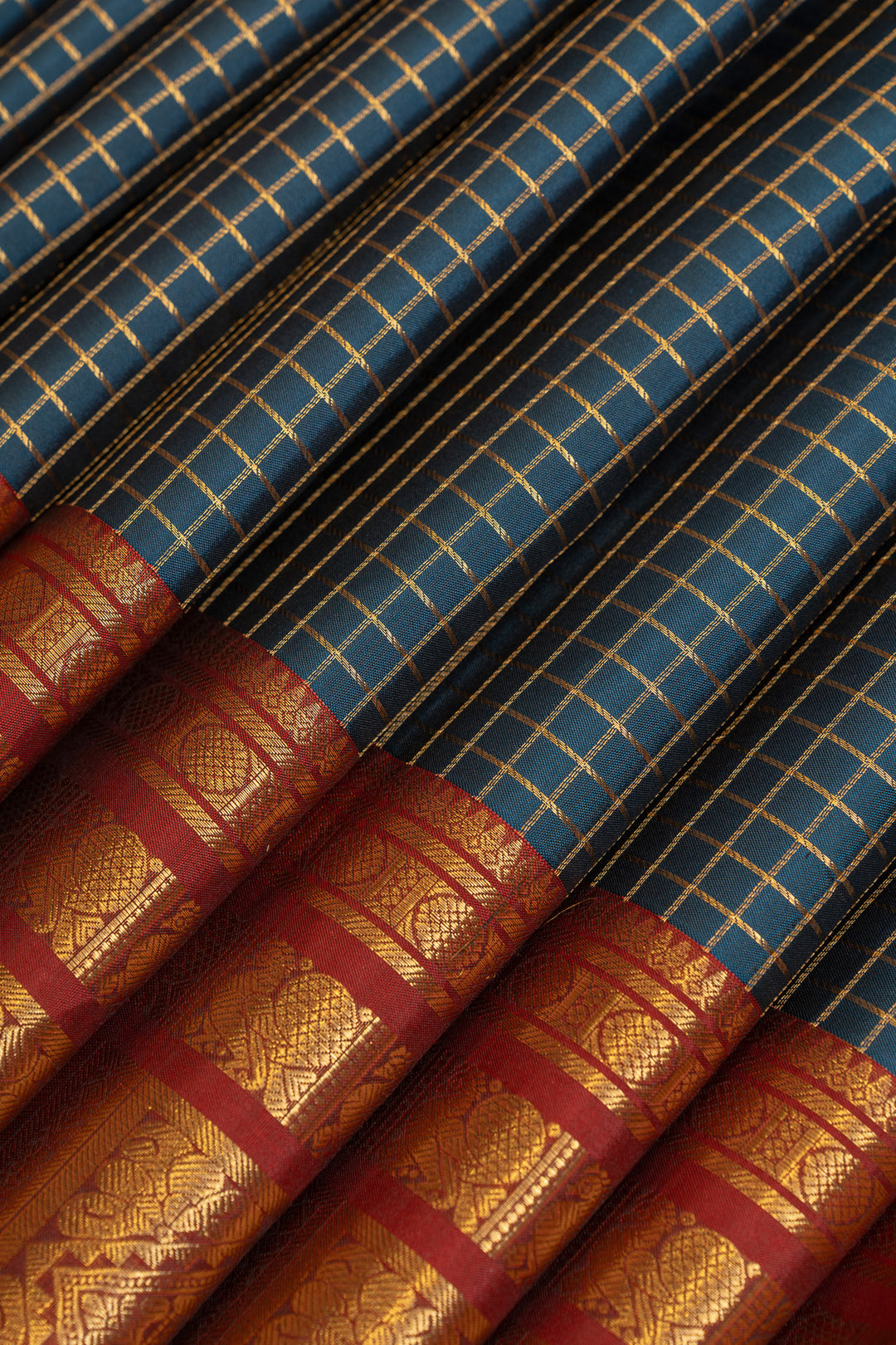 Vintage blue and red pure Kanchipuram silk saree