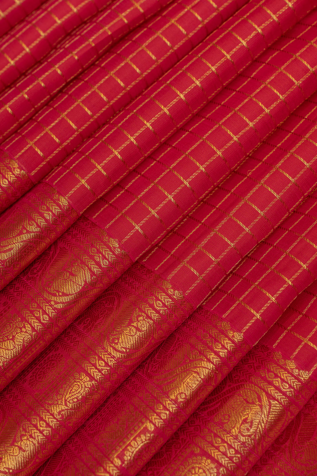 Rani pink Zari checks pure Kanchipuram silk saree
