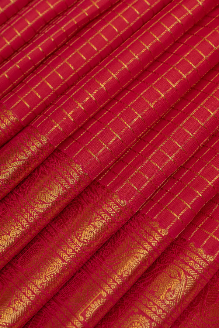 Rani pink Zari checks pure Kanchipuram silk saree