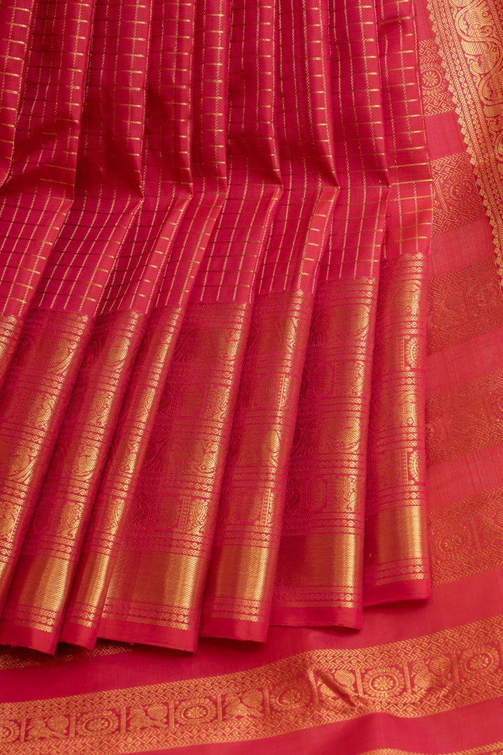 Rani pink Zari checks pure Kanchipuram silk saree