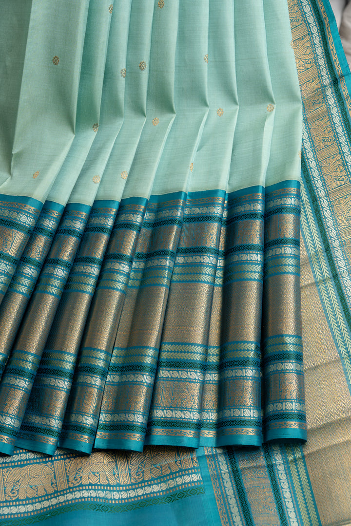 Pastel blue varisaipettu pure Kanchipuram silk saree