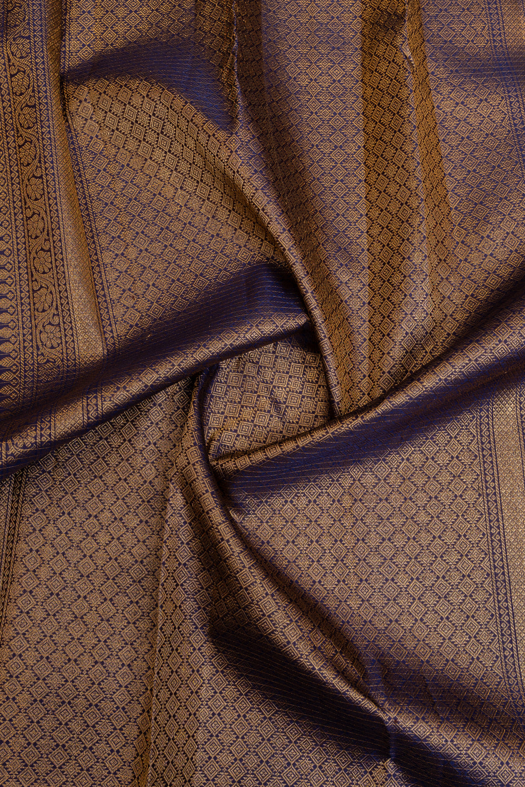Mustard and blue Zari stripes pure Kanchipuram silk saree