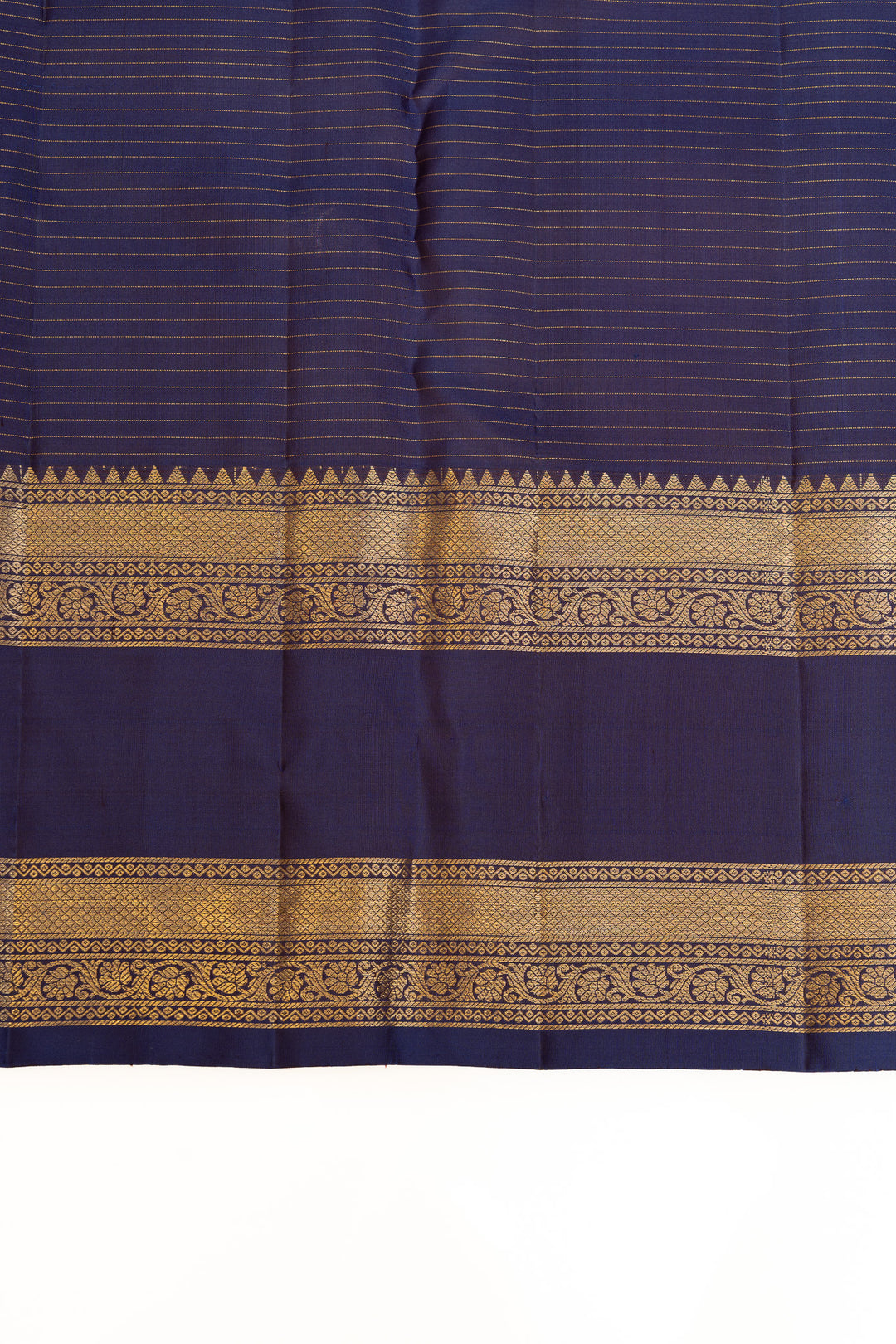 Mustard and blue Zari stripes pure Kanchipuram silk saree