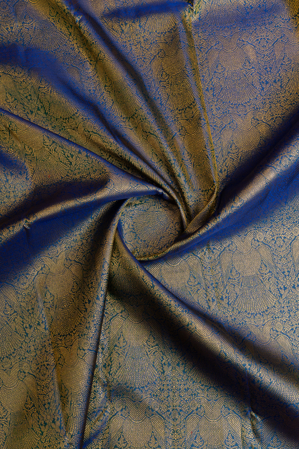 Peacock blue and red iruthalaipakshi brocade pure Kanchipuram silk saree