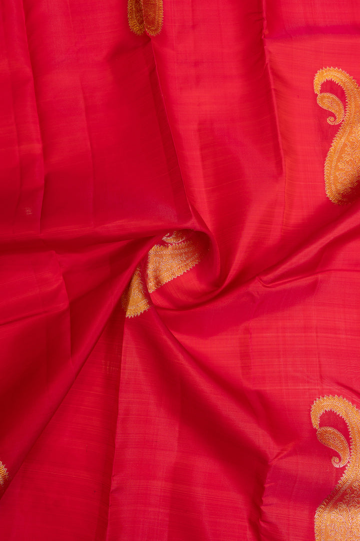 Rani pink paisley borderless pure Kanchipuram silk saree
