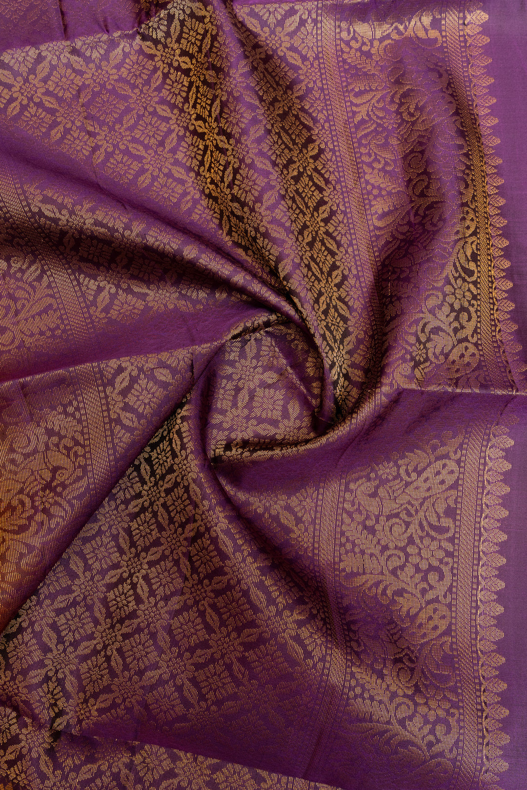 Rust orange and purple pure soft silk saree