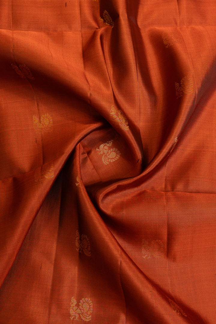 Rust orange and purple pure soft silk saree