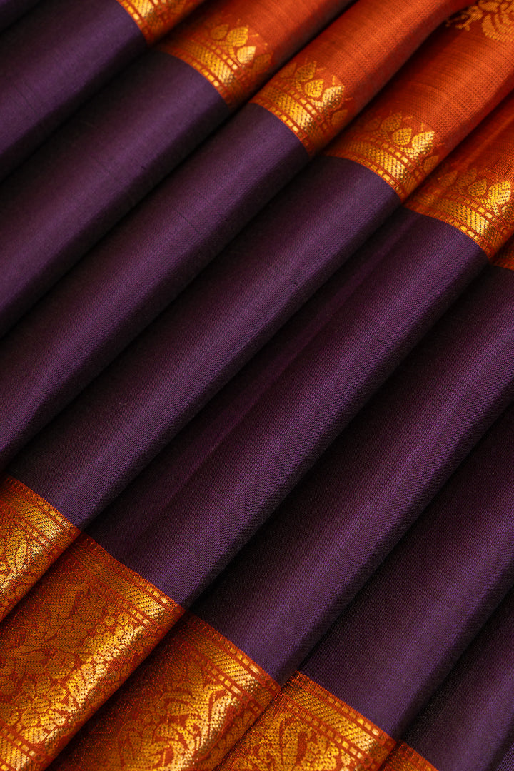 Rust orange and purple pure soft silk saree