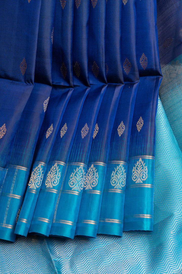 Ink blue and Anandha blue pure soft silk saree