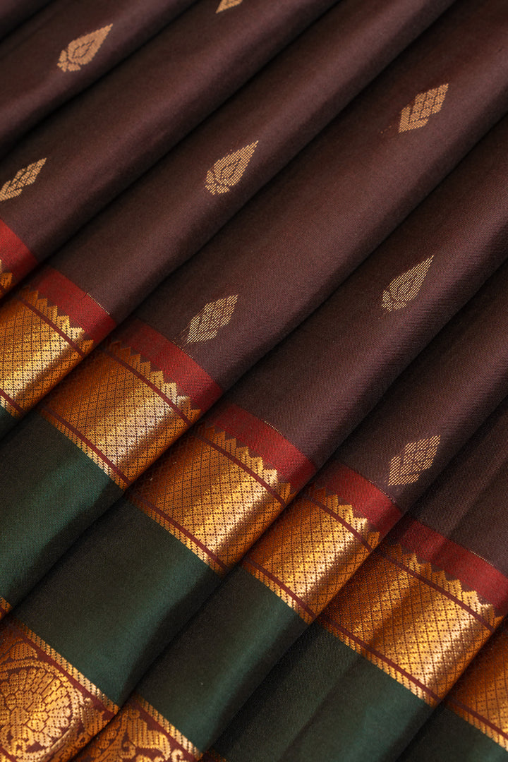Brown traditional pure soft silk saree