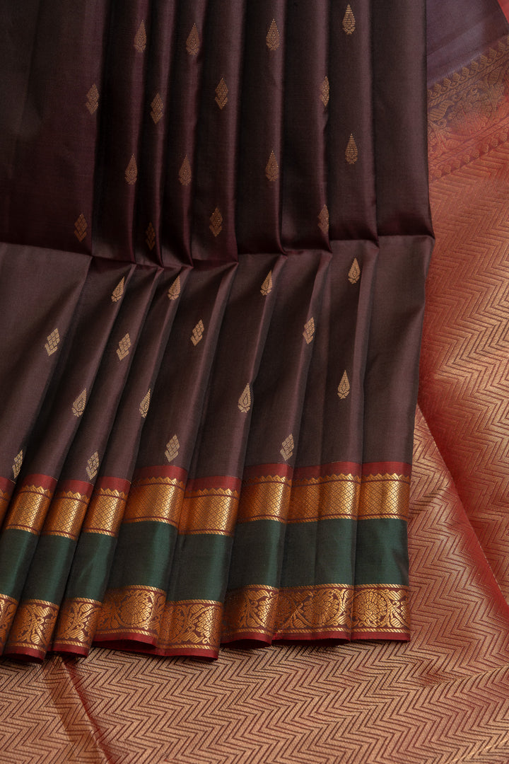 Brown traditional pure soft silk saree