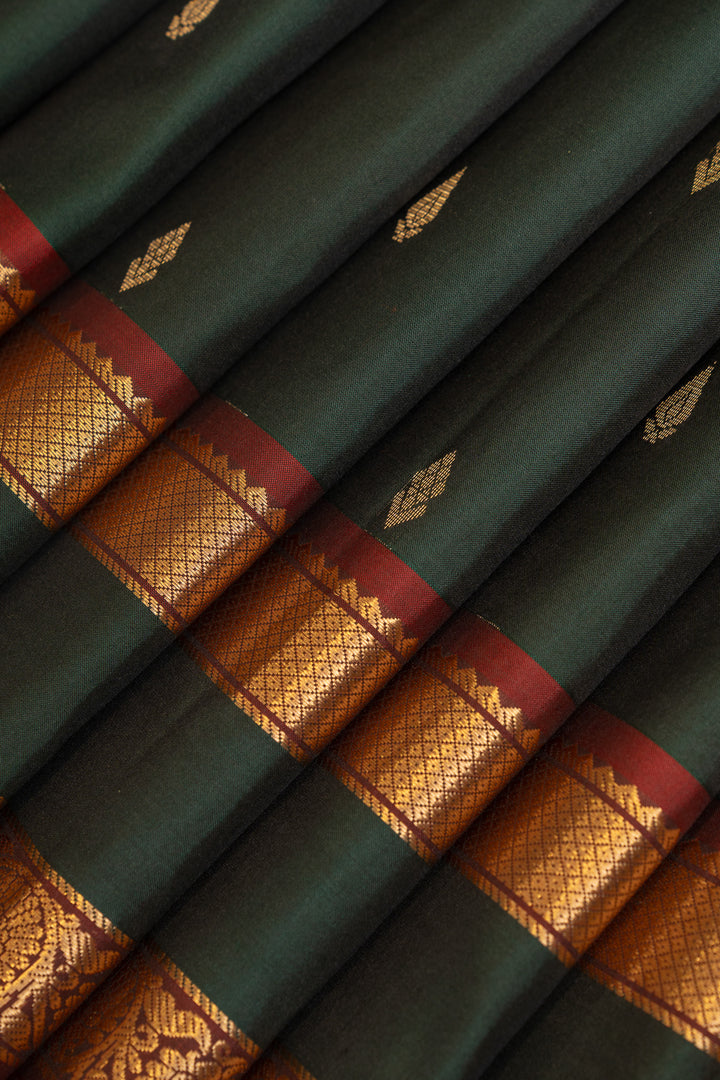 Pine green traditional pure soft silk saree