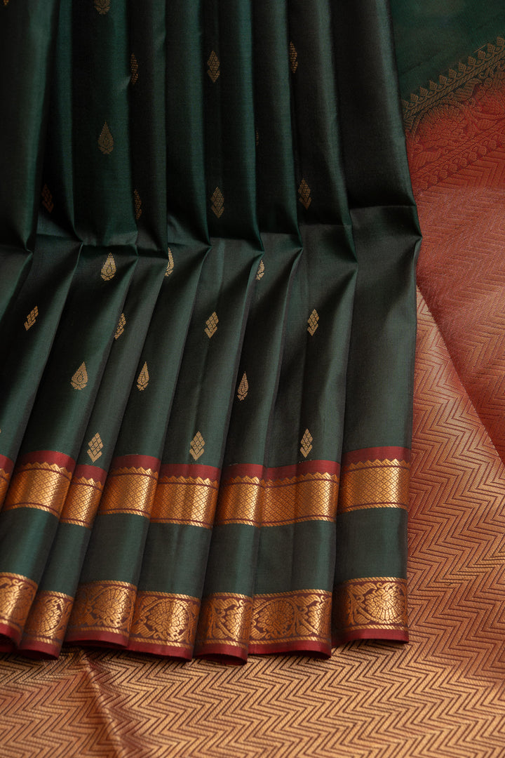 Pine green traditional pure soft silk saree