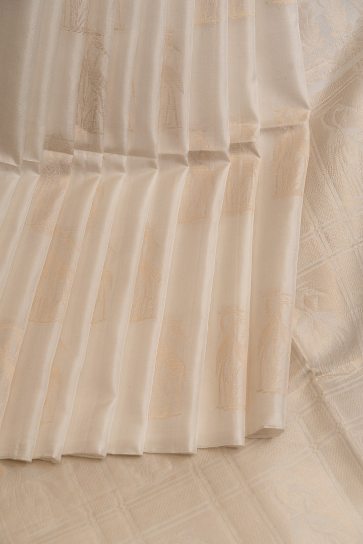 Off white bird motifs pure soft  silk saree