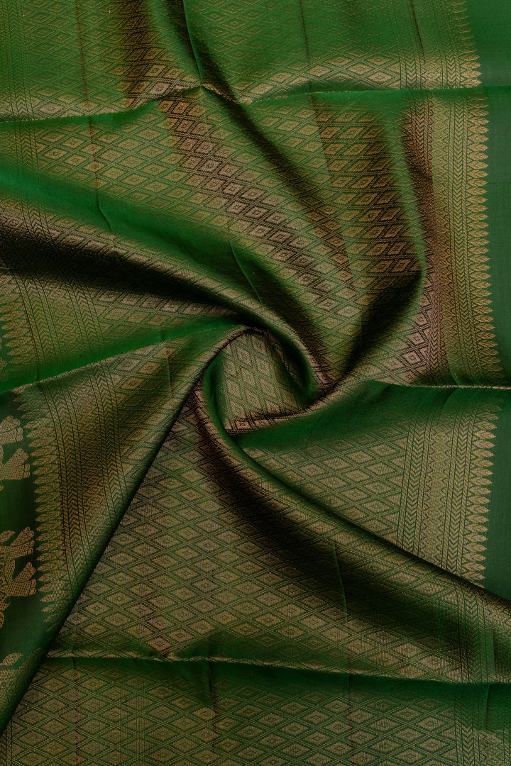 Green Zari stripes elephant stripes pure soft  silk saree