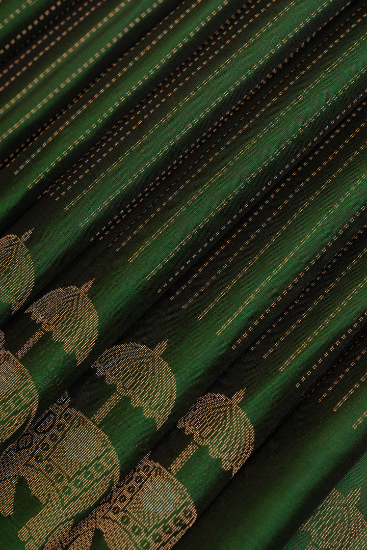 Green Zari stripes elephant stripes pure soft  silk saree