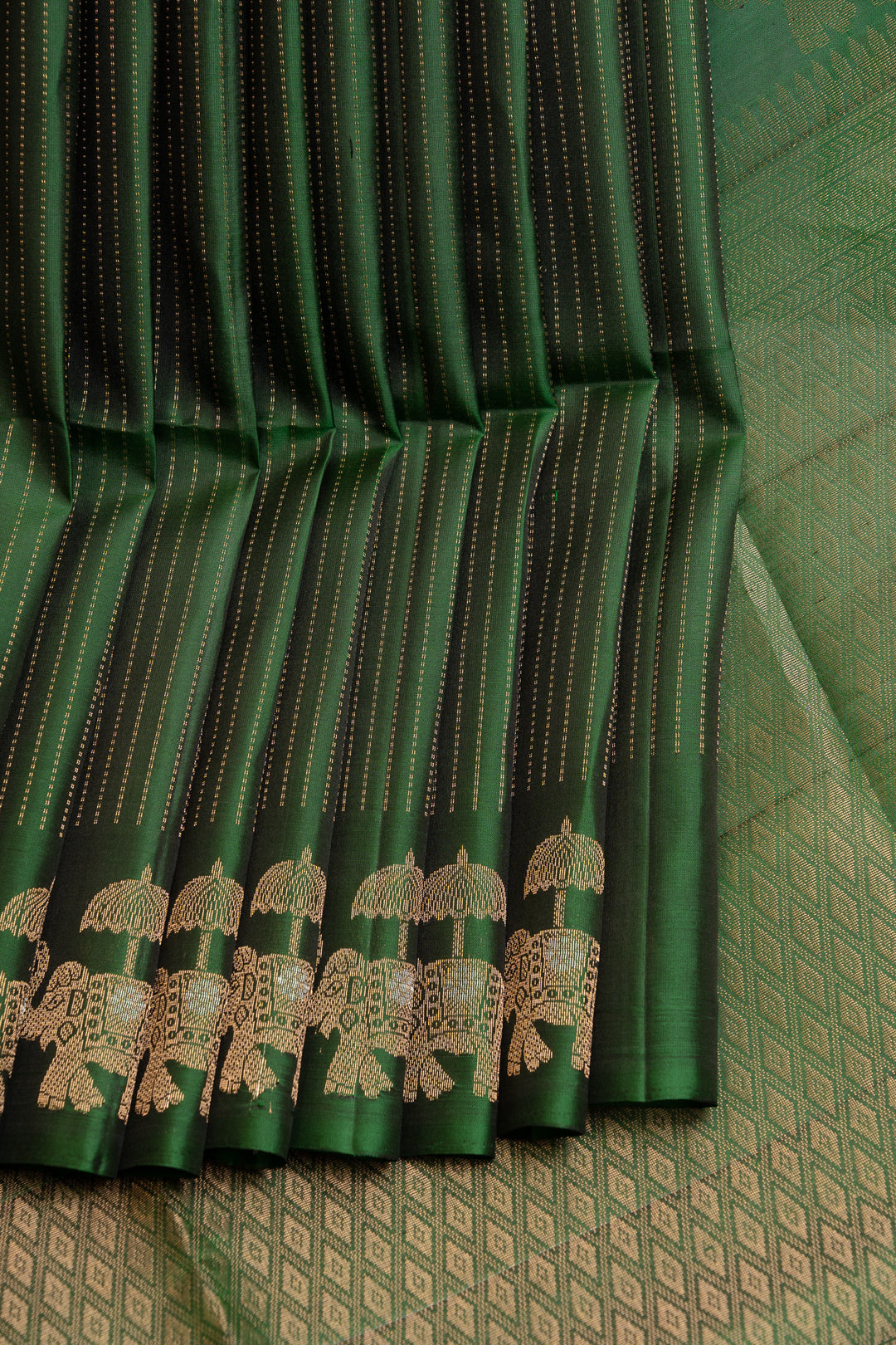 Green Zari stripes elephant stripes pure soft  silk saree