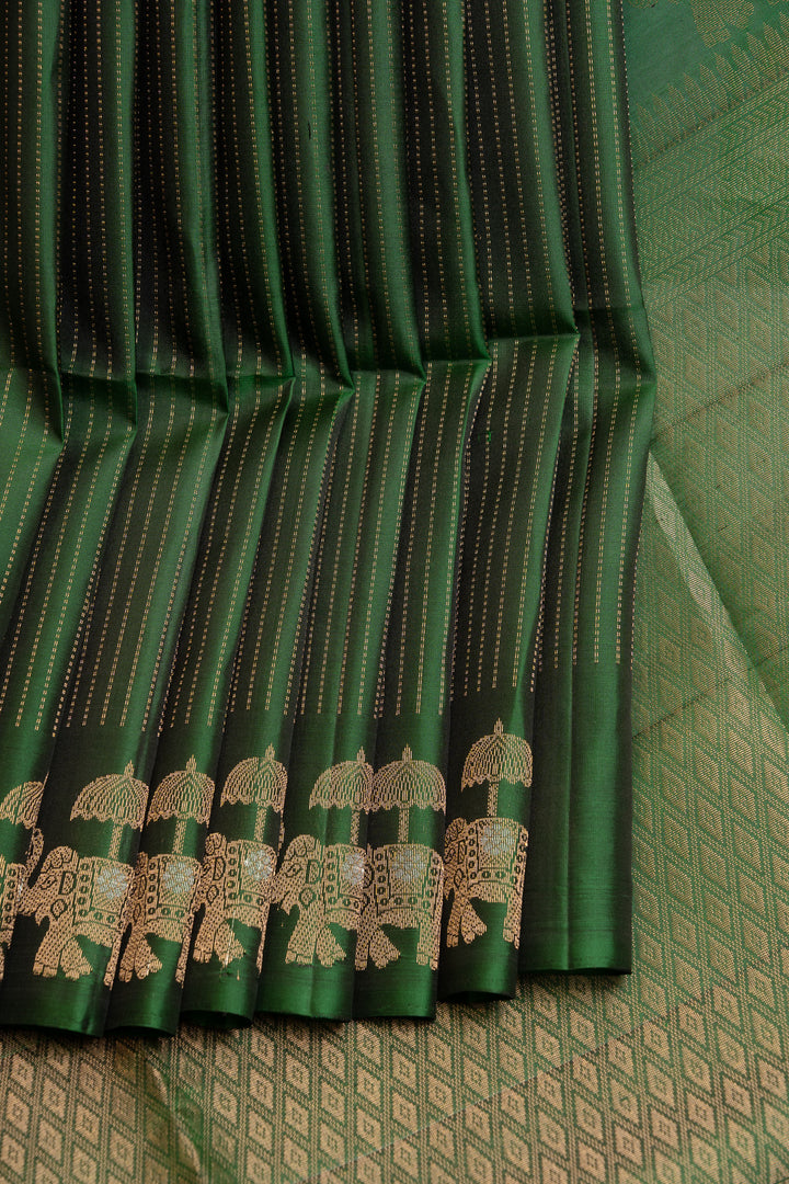 Green Zari stripes elephant stripes pure soft  silk saree
