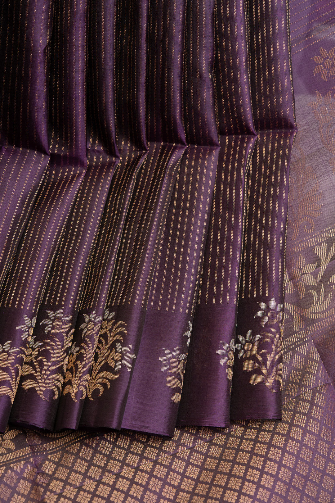 Purple Zari stripes minakari buttas pure soft  silk saree
