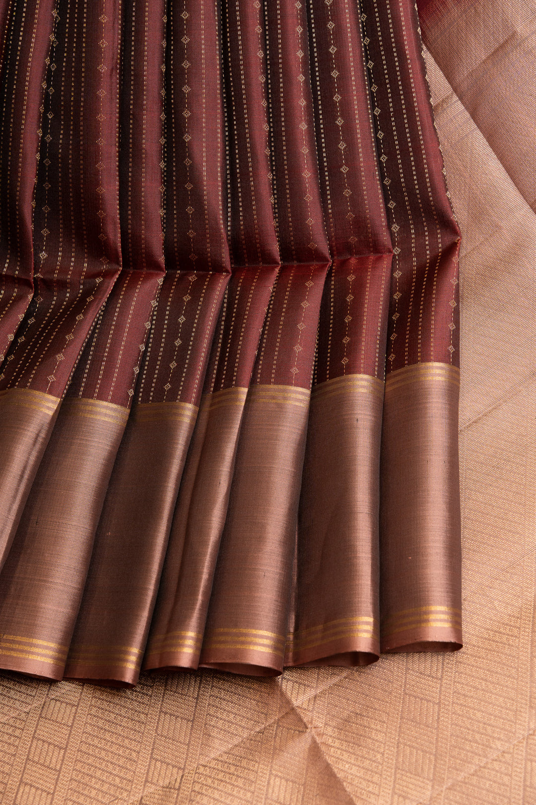 Brown and beige Zari stripes soft silk saree