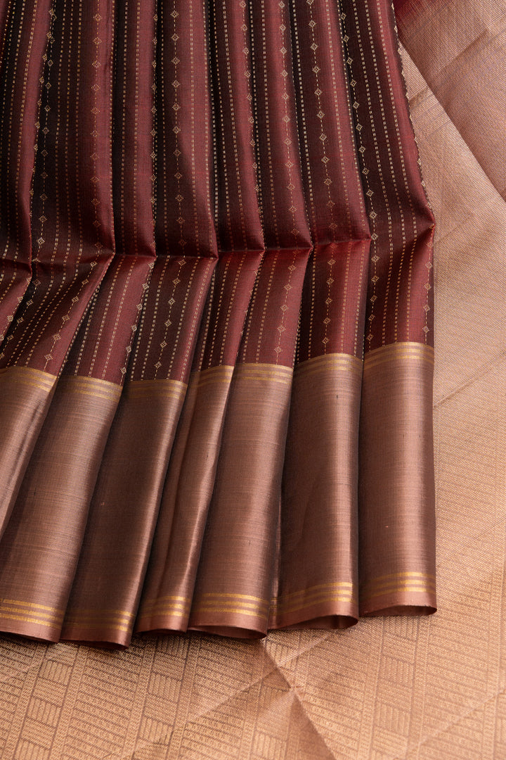 Brown and beige Zari stripes soft silk saree