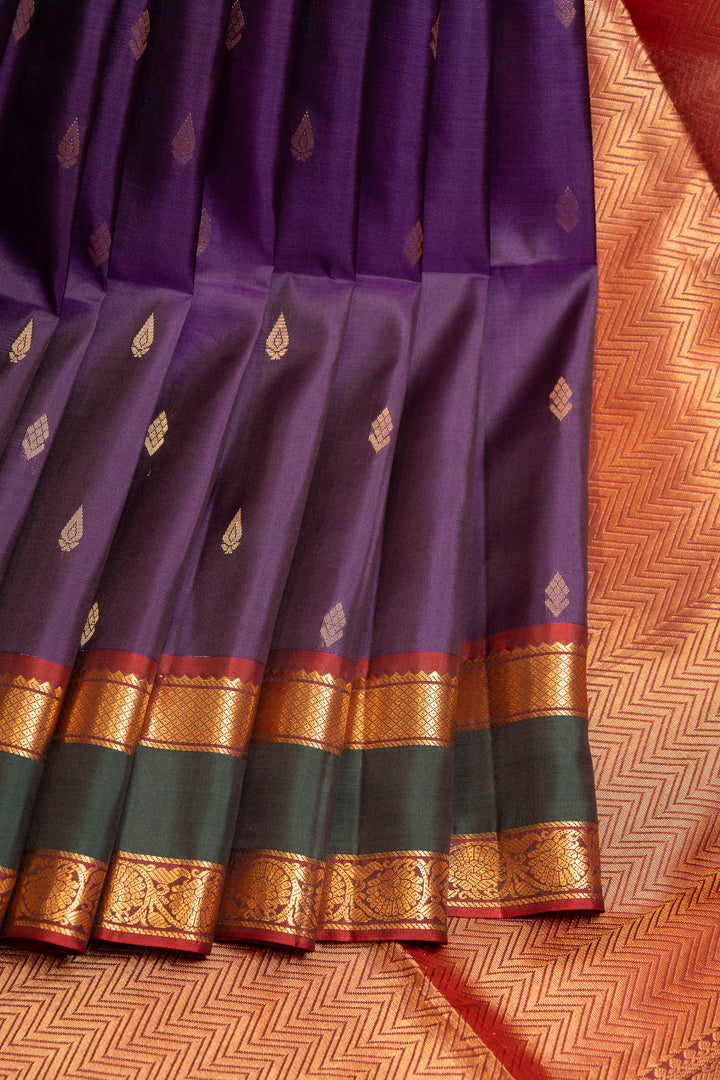 Aubergine purple traditional pure soft silk saree