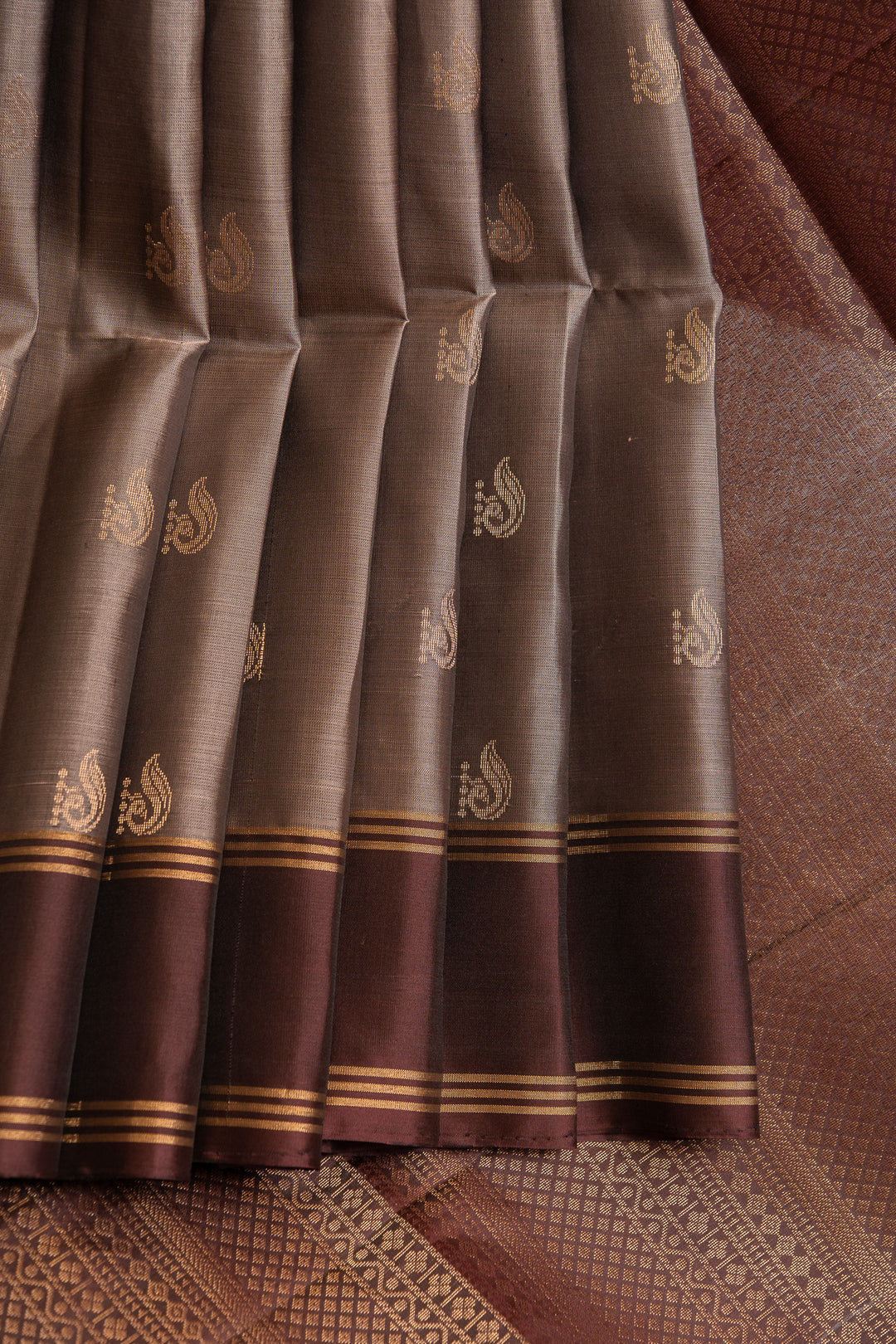 Beige and purple pure soft silk saree